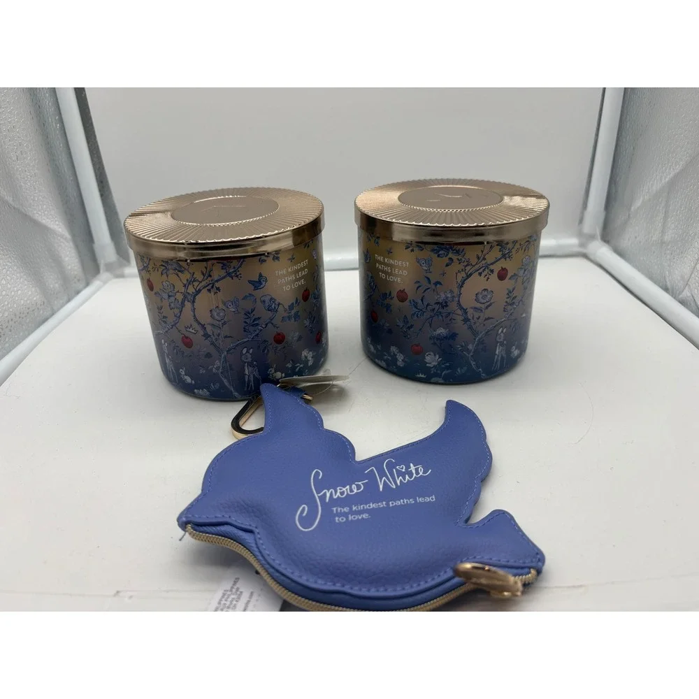 Bath & Body Works Disney Princess Snow White 3-Wick Candles Bird Coin Purse Lot